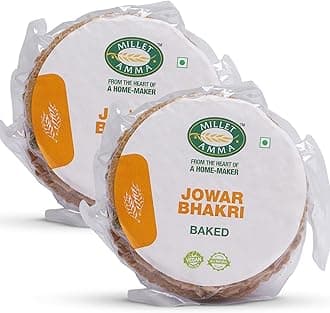 Millet Amma Baked Jowar Bhakhri - 360 Gms | (Pack of 2 - Each 180 Gms) | Ready to Eat | Best Choice for Snack Time, Parties & Events | Healthy Traditional Gujarati Snacks