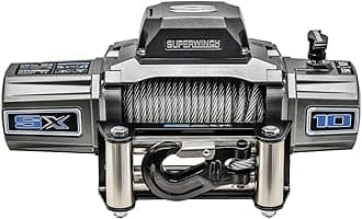 1710200 SX10 12V DC Electric Waterproof Recovery Winch 10,000lb/4,536kg Single Line Pull with Roller Fairlead 3/8in x 80ft Steel Wire Rope Corded Handheld Remote No-Bind Clutch