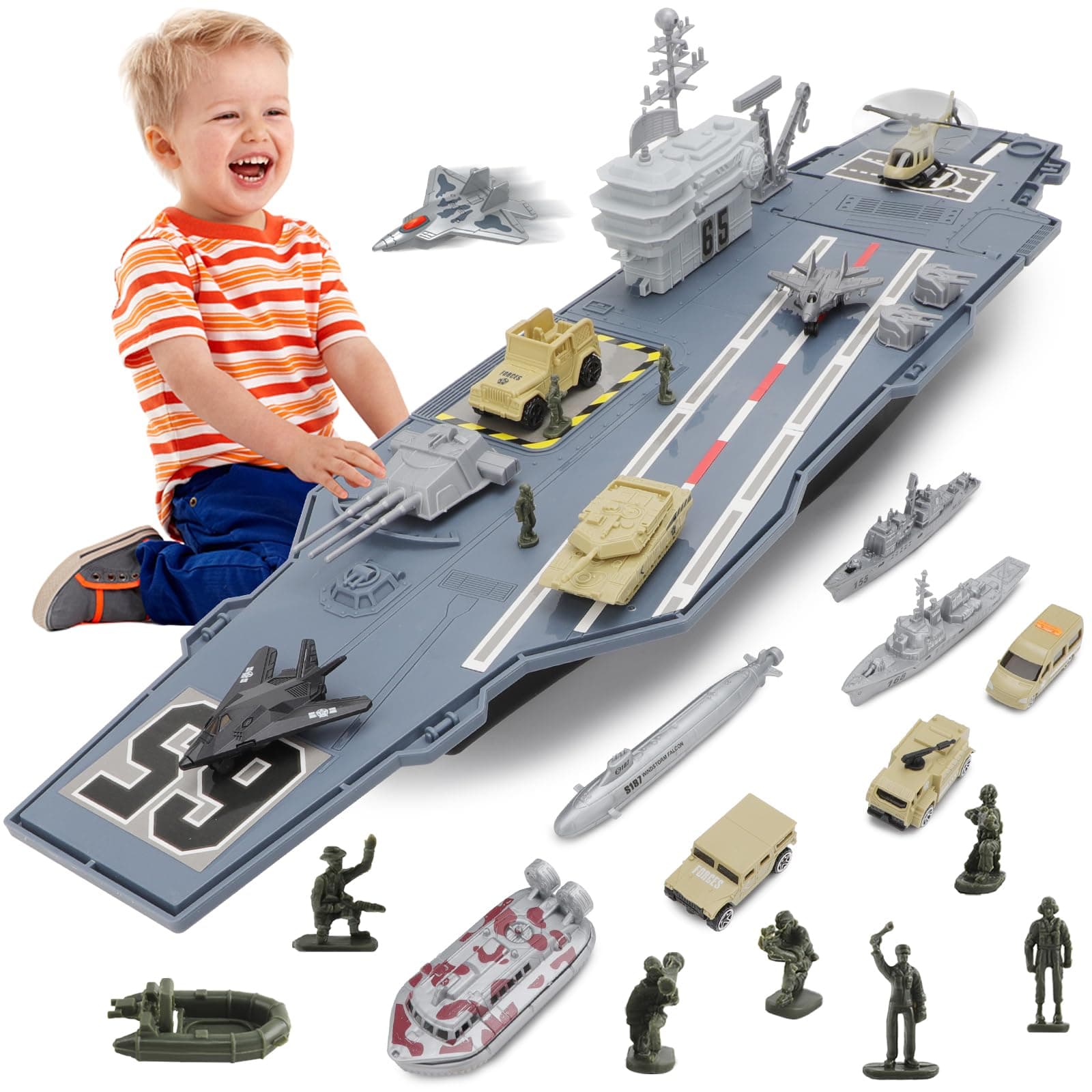 – deAO Aircraft Carrier Models with Small Scale Model Planes, Trucks, Helicopter, Tank, Submarine, Battleships, Action Figures Present Gift for Boys