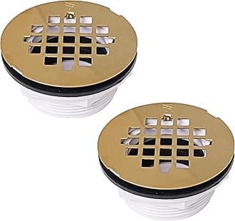 D206P-2-01 2" No-Caulk PVC Compression Shower Drain with 4-1/4" Round Grid Cover, Polished Brass (2-Pack)