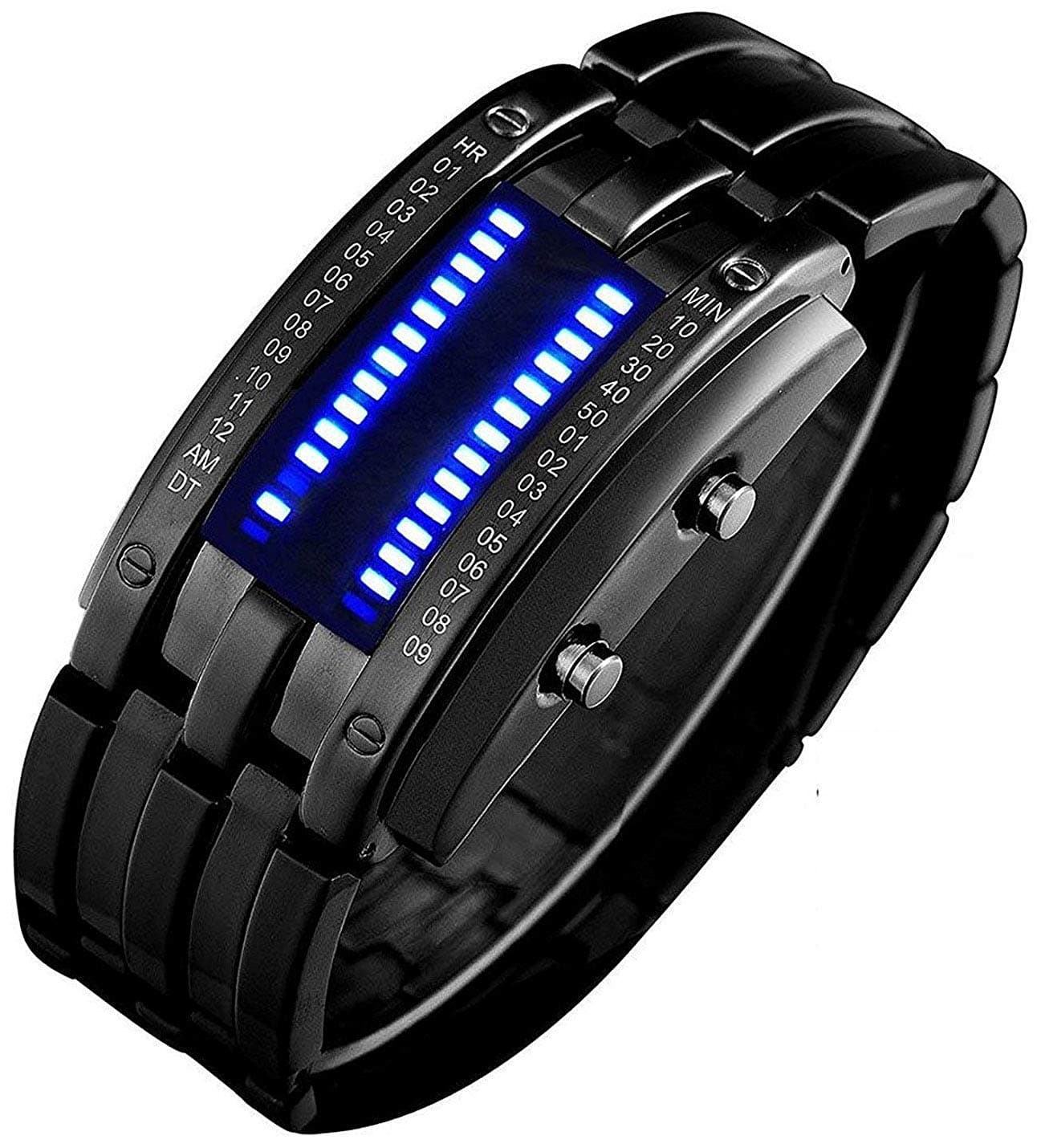 Mens Creative Binary Digital Watches Unique Matrix LED Watch Futuristic Cool Stainless Steel Wrist Watch