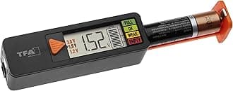 TFA Dostmann BatteryCheck 98.1126.01 Battery Tester for Batteries (AAA, AA, C, D), Button Cell, Block Battery, Display of Charging Status/Volt, Easy and Fast, Black