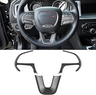 Steering Wheel Cover Trim Interior Accessories Decoration Kit for 2015-2024 Dodge Challenger Charger, for 2014-2024 Dodge Durango & Jeep Grand Cherokee SRT8 (Carbon Fiber Black 3PCS)