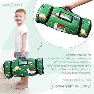 ACRABROS Toddler Nap Mat with Pillow and Blanket-53 x 21 x1.5 Inches,Extra Large,Rolled Napping Mats for Toddlers Boys Girls,Kids Sleeping Bag for Daycare, Preschool,Travel,Camping,Car
