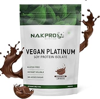NAKPRO 100% Soy Protein Isolate, Chocolate - 500g | 25.3g Protein |Plant Based Protein Powder |All Essential Amino Acids for Support and Recovery
