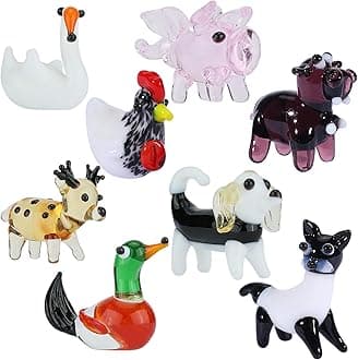 8 Pcs Tiny Glass Animals Blown Mini Glass Figurines Handmade Lampwork Animal Figurines Sets for Home Decoration Collectibles and Gifts（Farm Animals）
