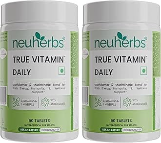 Neuherbs Multivitamin - 60 Tablets | True Vitamin Supplement For Men & Women | Multi Vitamin & Minerals With Vitamin C, Vitamin B, Vitamin D, Iron & Zinc | Boost Immunity, Energy & Stamina, Pack of 2