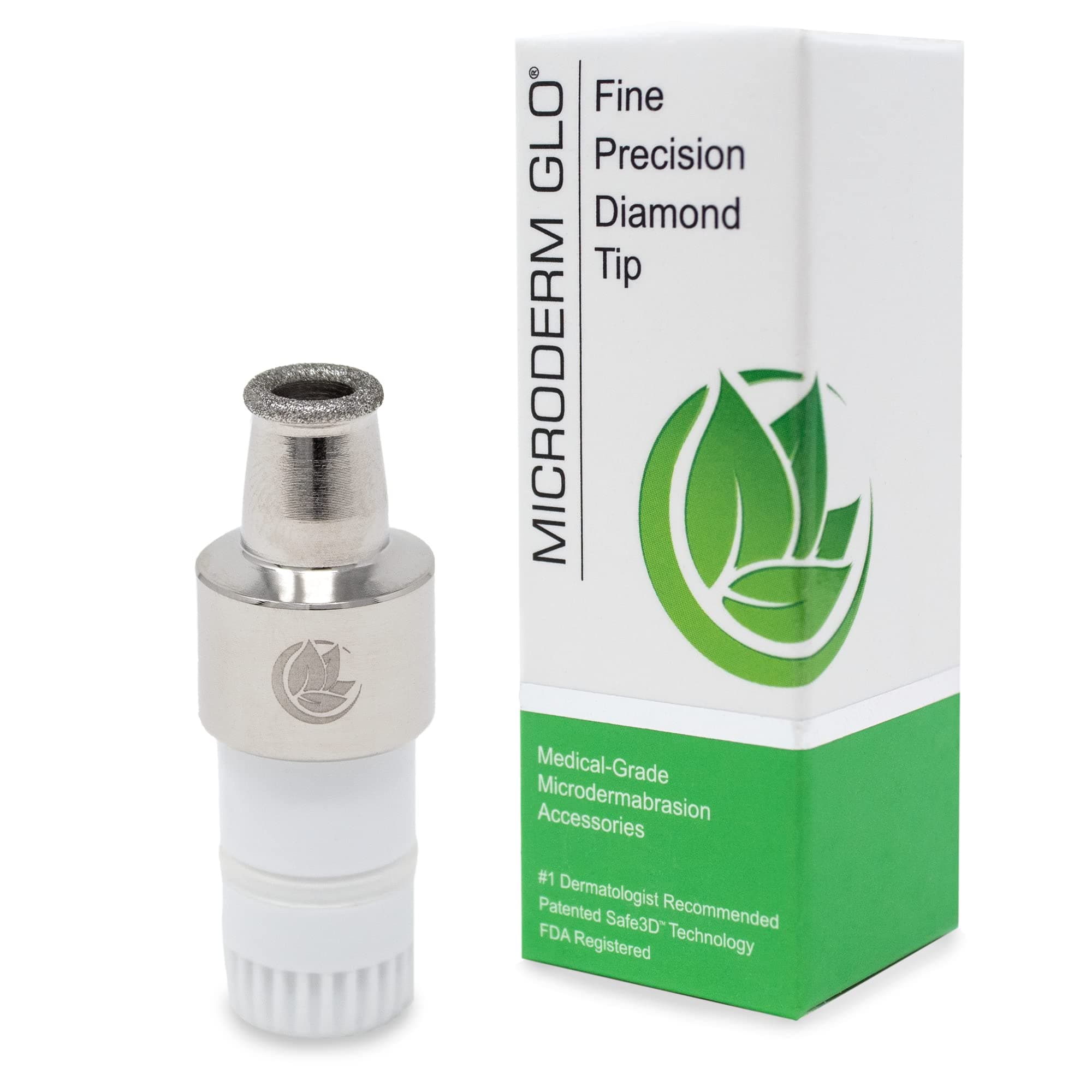 Premium Diamond Microdermabrasion Tips by Microderm GLO - Medical Grade Stainless Steel Accessories, Patented Safe3D Technology, FDA Approved, Safe for All Skin Types (Fine)