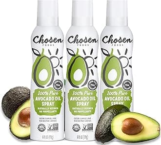 Chosen Foods 100% Pure Avocado Oil Spray 6 oz. (3 Pack), Non-GMO, 500°F Smoke Point, Propellant-Free, Air Pressure Only for High-Heat Cooking, Baking and Frying