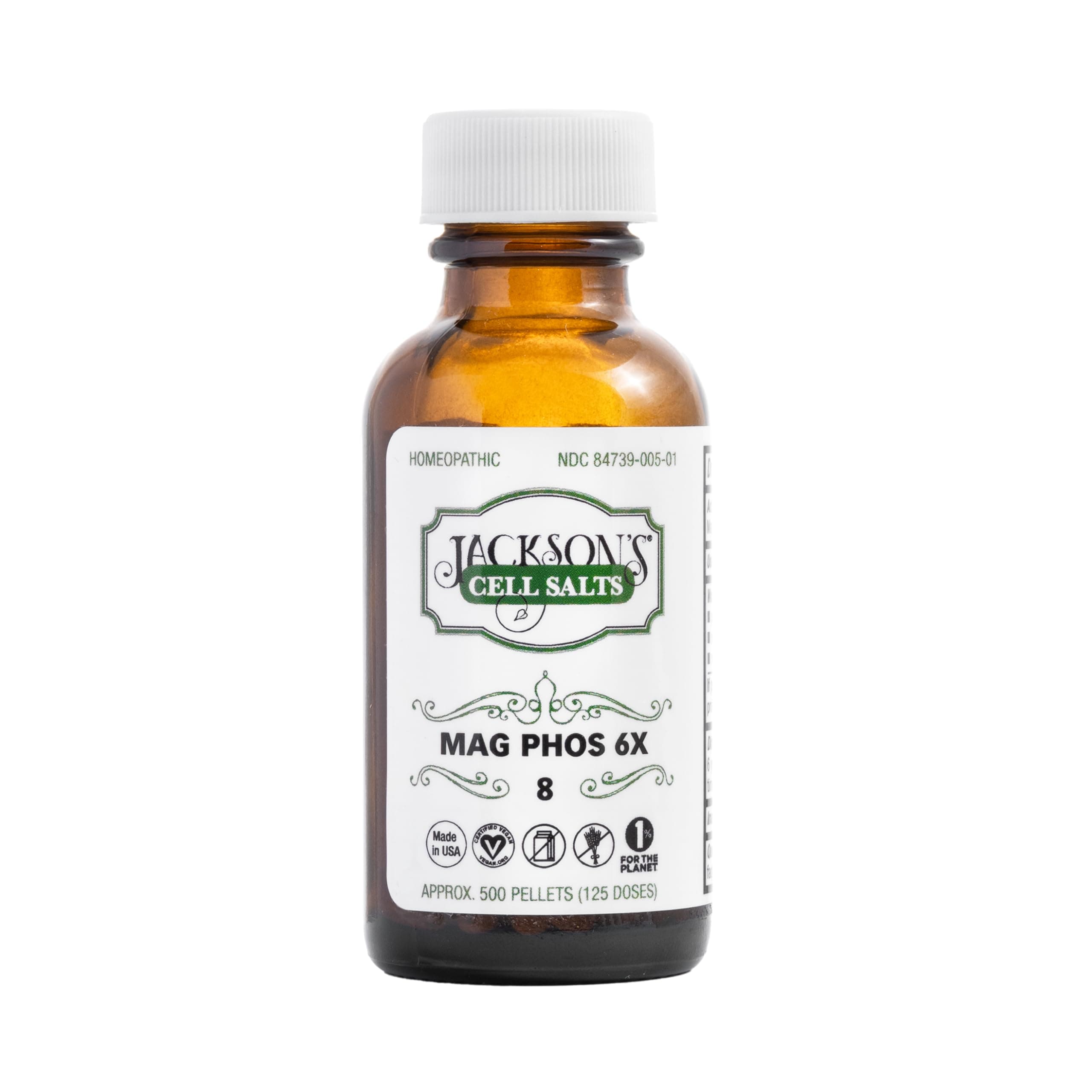 Jackson's Cell Salt #8 Mag phos 6X (500 Pellet Bottle) – Certified Vegan, Lactose-Free Magnesia phosphorica 6X