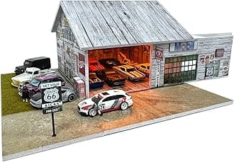 1/64 Diorama Display Case Garage with LED Lights - Compatible with Hot Wheels Matchbox Mini GT Diecast Cars, for 1:64 Model Car Display and Show Off (Warehouse)