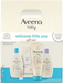 Aveeno Baby Welcome Little One Gift Set, Skincare Set with Nourishing Body Wash & Shampoo, Calming Bath Wash, All Over Wipes, Daily Moisturizing Lotion, & Balm, 5 Items