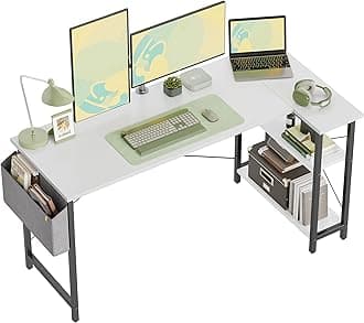 CubiCubi 140 cm Small L Shaped Computer Desk with Storage Shelves Home Office Corner Desk Study Writing Table, White