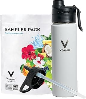 Vitapod Hydra+ Sampler Pack Water Enhancer Pods Starter Bundle, Water Flavoring, Sugar Free, Vitamin C, Vitamin D, Zinc, 20 Pods, 22 oz Stainless Steel Water Bottle, White