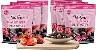 Tru Fru Dark Chocolate Dipped Freeze-Dried Real Strawberries (4.2 oz), 6-Pack Case