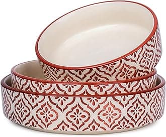 - SEPARATE WAY Ceramic Bowls – Set of 3 Flat & Deep Serving Bowls (800ml, 600ml, 500ml) | Moroccan Red Multicolor Finish | Ideal for Pasta, Salad, Snacks & More | Multipurpose Serving Bowl Ceramic Set