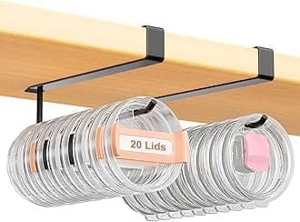 2 Pack Large Tumbler Lid Organizer, Under Cabinet Cup Lid Holder for Yeti Insulated Mug/Stanley Insulated Mug/Simple Modern Insulated Mug Lid, No Gluing, No Drilling, Up to 10 Lids (Black)