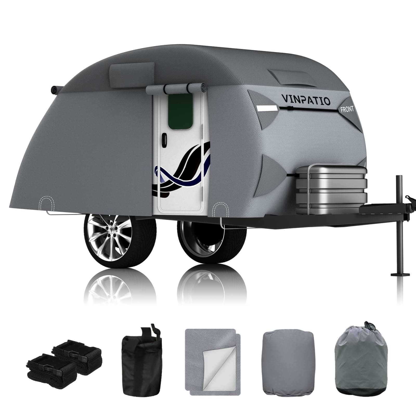 Teardrop Camper Cover - Fits 10'-12' Trailers, 7 Layers Top Heavy Duty with Windproof Strap, RV Cover