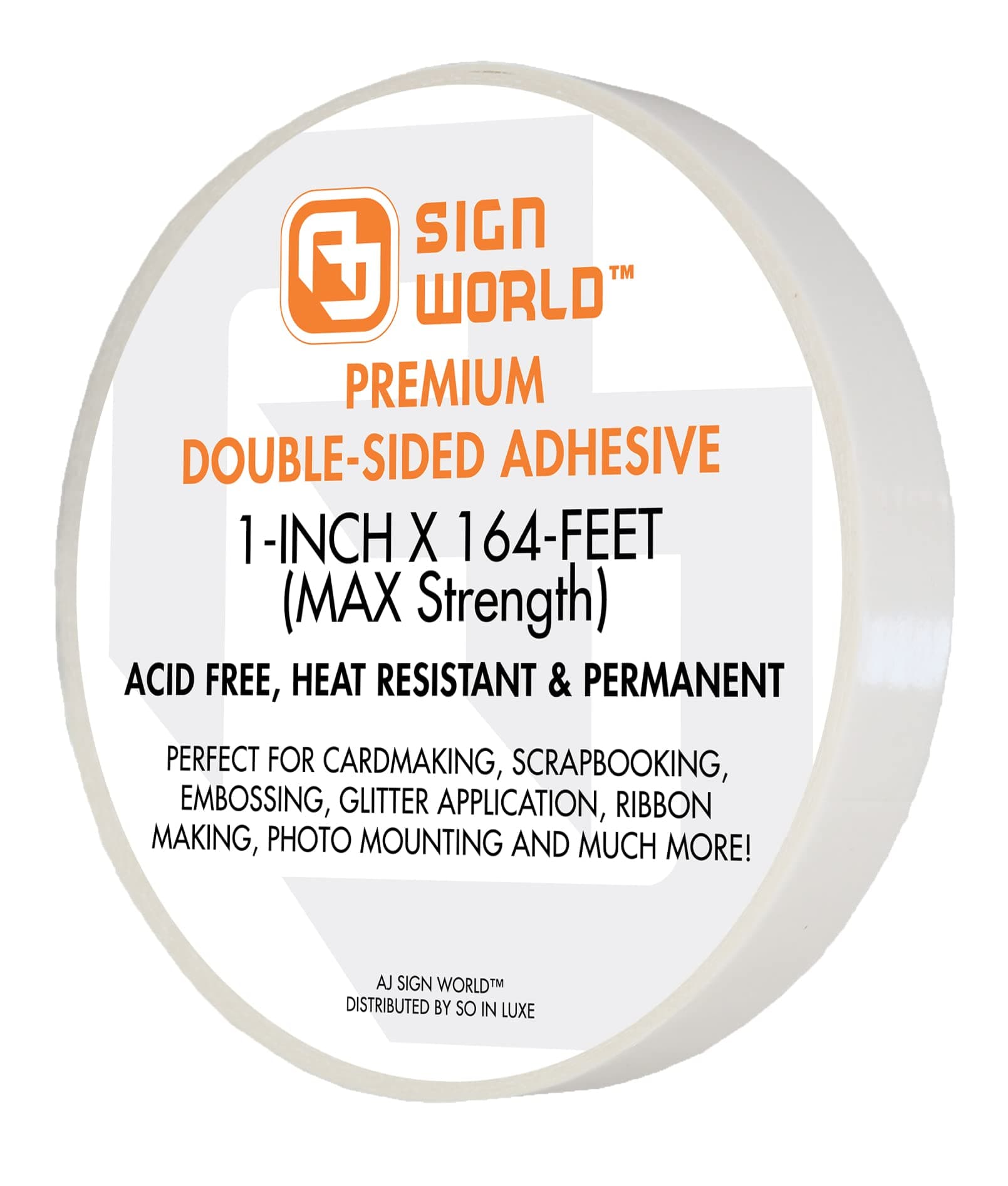 AJ Sign WorldAJ Sign World Best 1" MAX Strength Thin Permanent Double-Sided Tape for Arts, Crafts, Photography, Scrapbooking, Tear-by-Hand, Paper Backing (1-Inch by 164-Feet/55 Yards)…