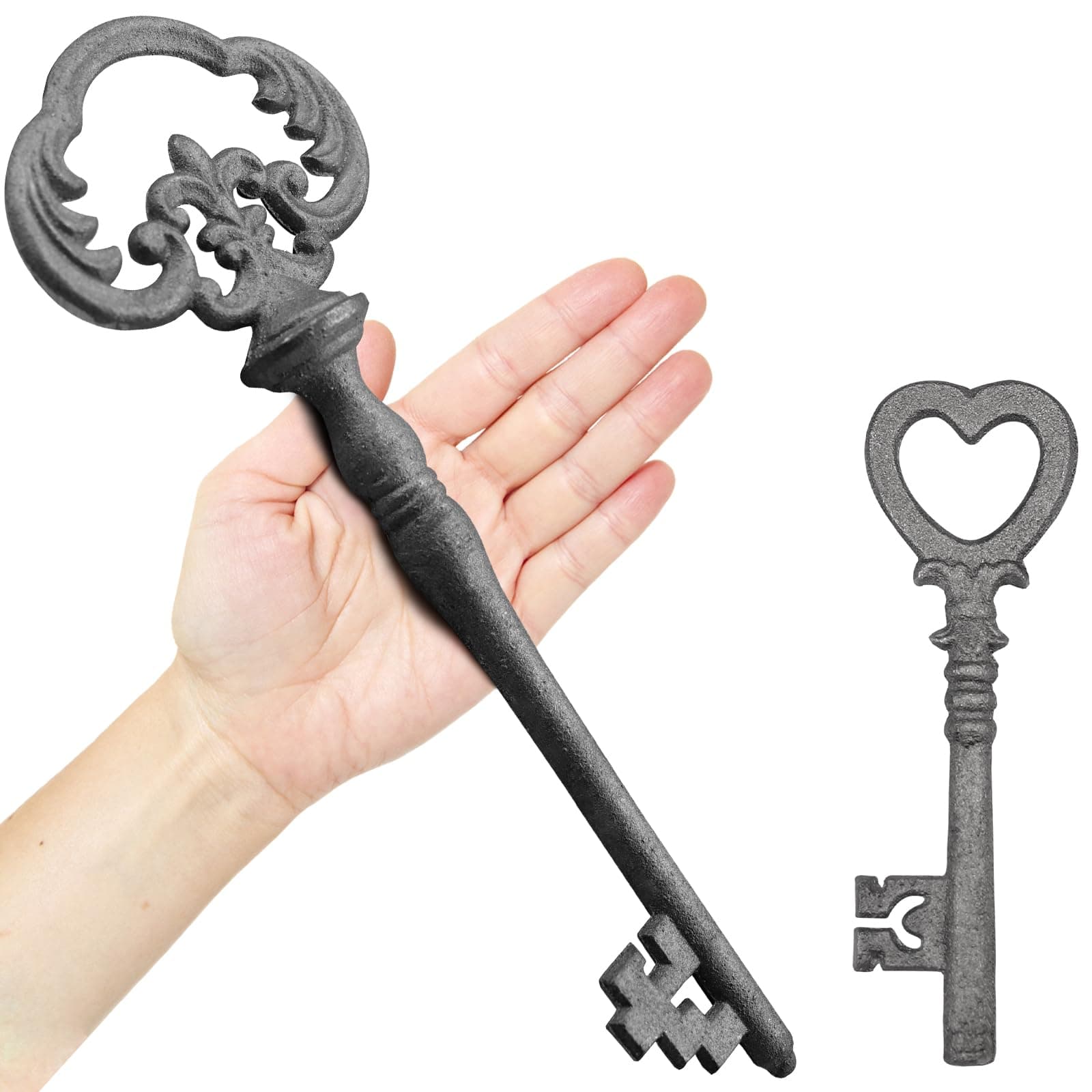 Zezzxu Large Cast Iron Skeleton Key, 2 PCS Vintage Cast Iron Decorative Wrought Iron Crafts Key for Home Wall Decor