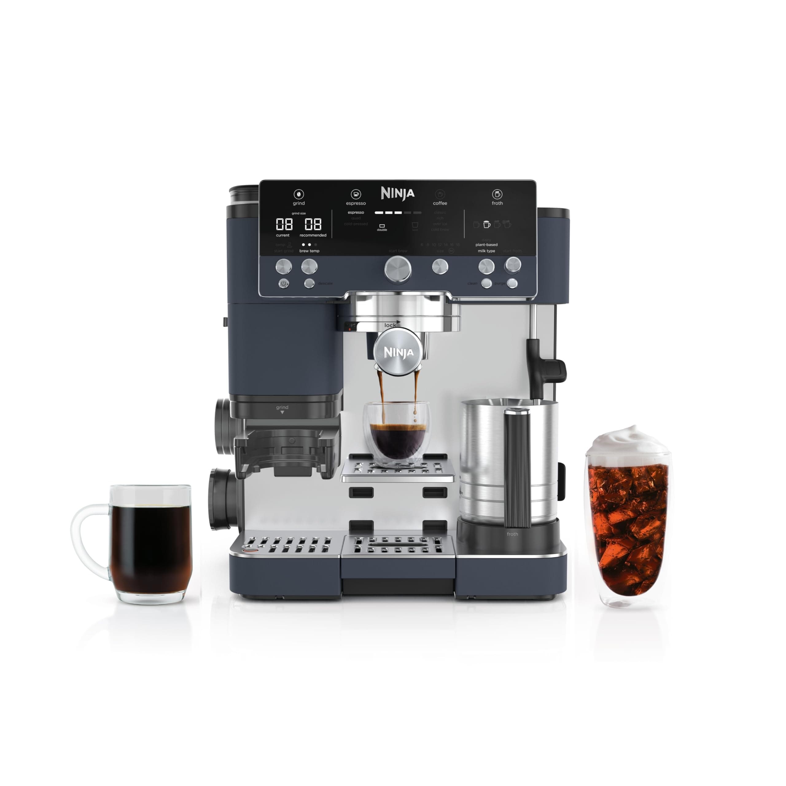 Luxe Café Premier 3-in-1 Espresso Machine, Drip Coffee, & Rapid Cold Brew | Built-in Coffee Grinder, Hands-Free Milk Frother, Assisted Tamper for Cappuccinos & Lattes | Cyberspace | ES601CY