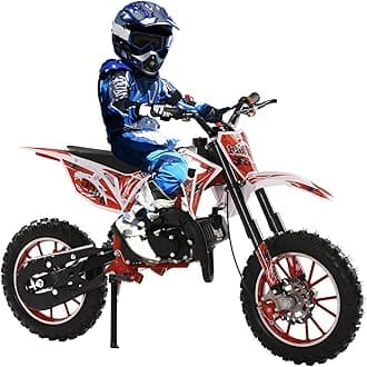 49cc Kids Dirt Bike - Gas Powered Motocross Motorcycle for Boys & Girls Ages 8-12, Off-Road Mini Bike with Dual Disc Brakes & 40KM/H Max Speed - Perfect Children's Day/Birthday Gift Red