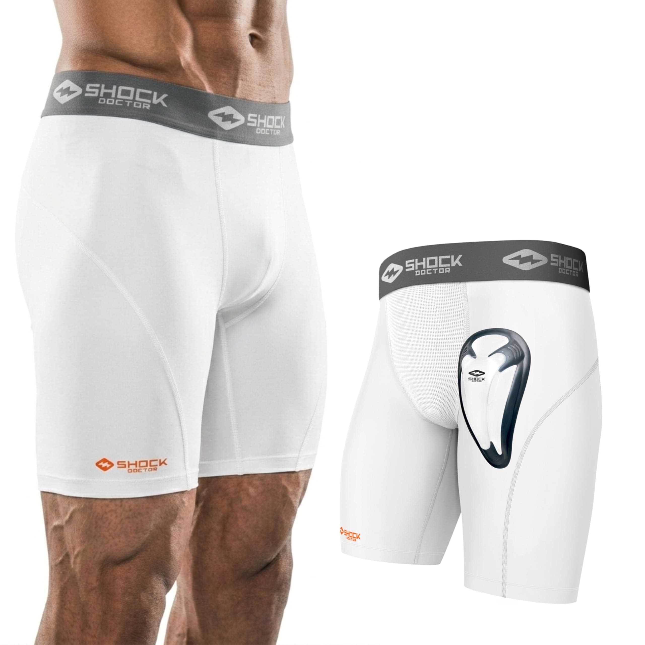 Shock Doctor Men's Compression Short with BioFlex Cup (Medium, White)