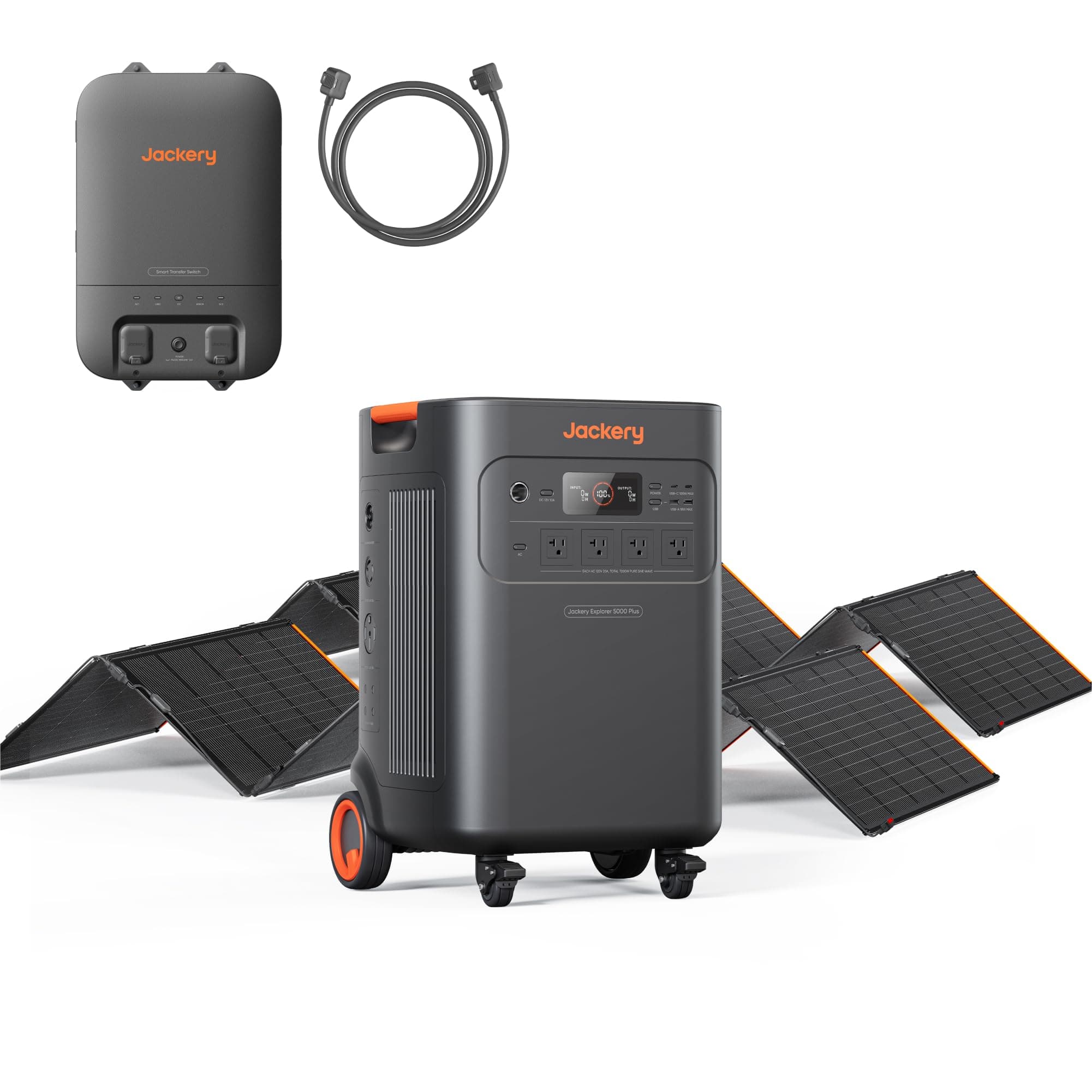 Jackery Solar Generator 5000 Plus Portable Power Station with 2X 500W and Smart Transfer Switch, 5040Wh Power Station, 7200W AC Output Solar Generator for Home Use, Emergency Backup