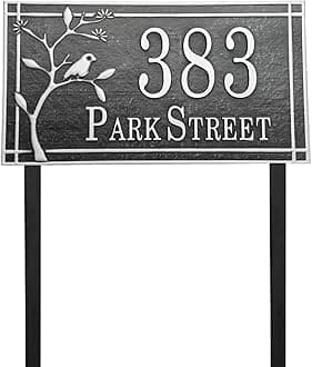 Address Sign Lawn Mounted - Custom House Number Plaque Sign with 2 Metal Stakes,House Address Numbers for Outside House,Yard,Garden,Grass,Ground,Drive Way,Lawn,4 Colors, 13''x 7''