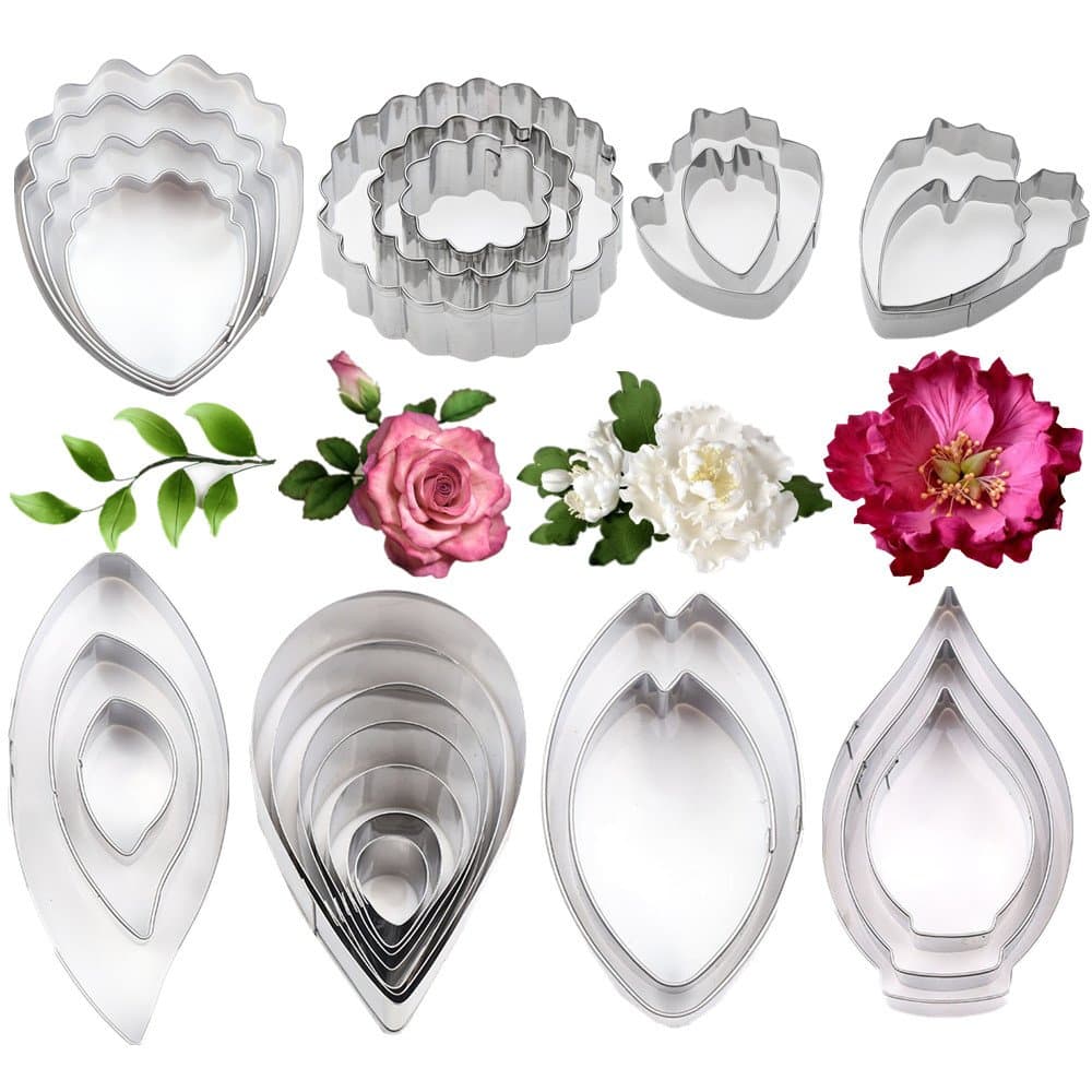 Colorkitchenware 26pc Stainless Steel Gum Paste Flower & Leaf Cutter Set for Wedding, Birthday Cake Decorating