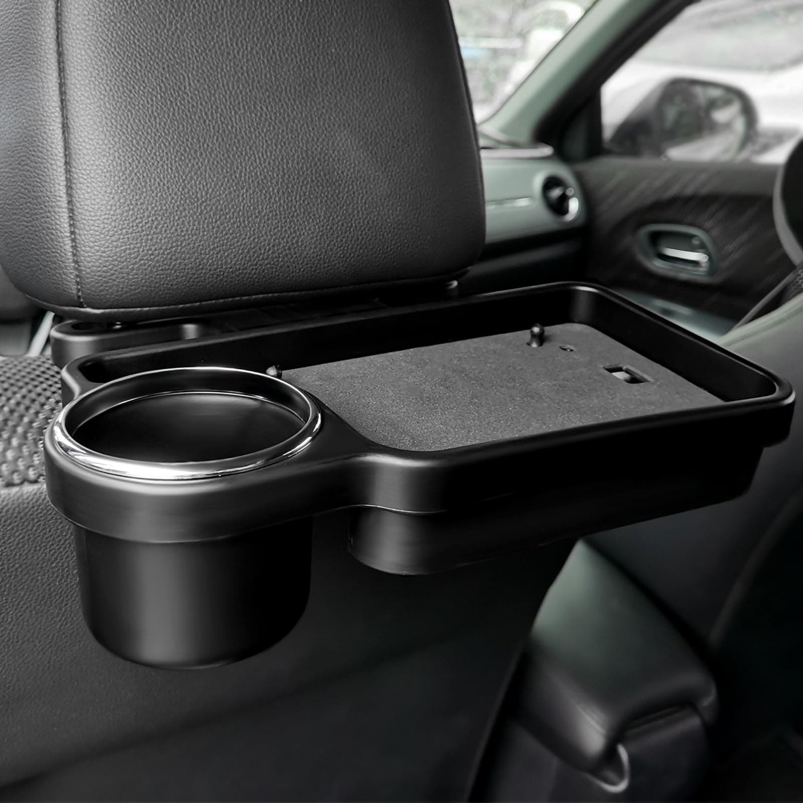 Twilight Garage Car Headrest Cup Holder, Multifunctional Foldable Car Rear Seat Back Organizer Cup Plate Storage Box Tablet Holder for Drink Pocket Food Tray