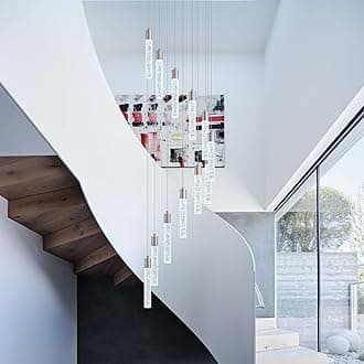 12 Lights Modern Crystal Chandelier, 59 inch Large Long Foyer Chandelier, High Ceiling Light Fixture, Foyer Pendant Lighting Dimmable Switch from 3000K 4500K 6000K for Staircase Entryway living room