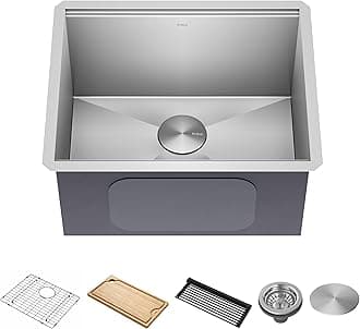 Kore Workstation 23-inch Undermount 16 Gauge Stainless Steel Kitchen Sink, Single Bowl Kitchen Sink with Accessories, KWU100-23L