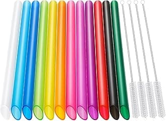 Angled Tips, 12 Pcs Wide Reusable Bubble Tea Straws with 4 Brushes - Multi Co...