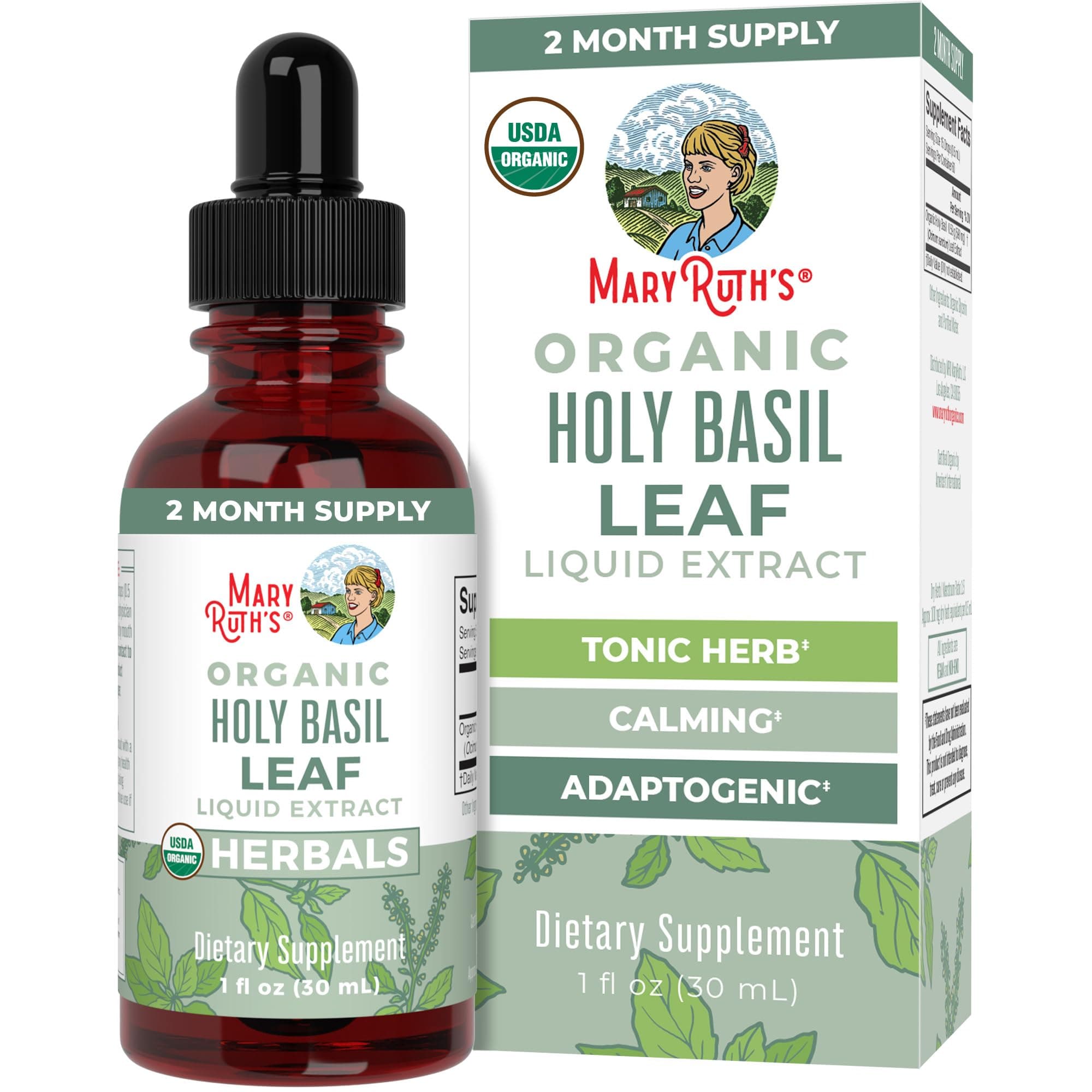 MaryRuth Organics Herbal Supplement Drops, Supports Cognitive Function, Digestion, Pack of 1, Tulsi Holy Basil Leaf, Sugar Free, Energy Levels, Vegan, Non-GMO, 1 Fluid Ounces