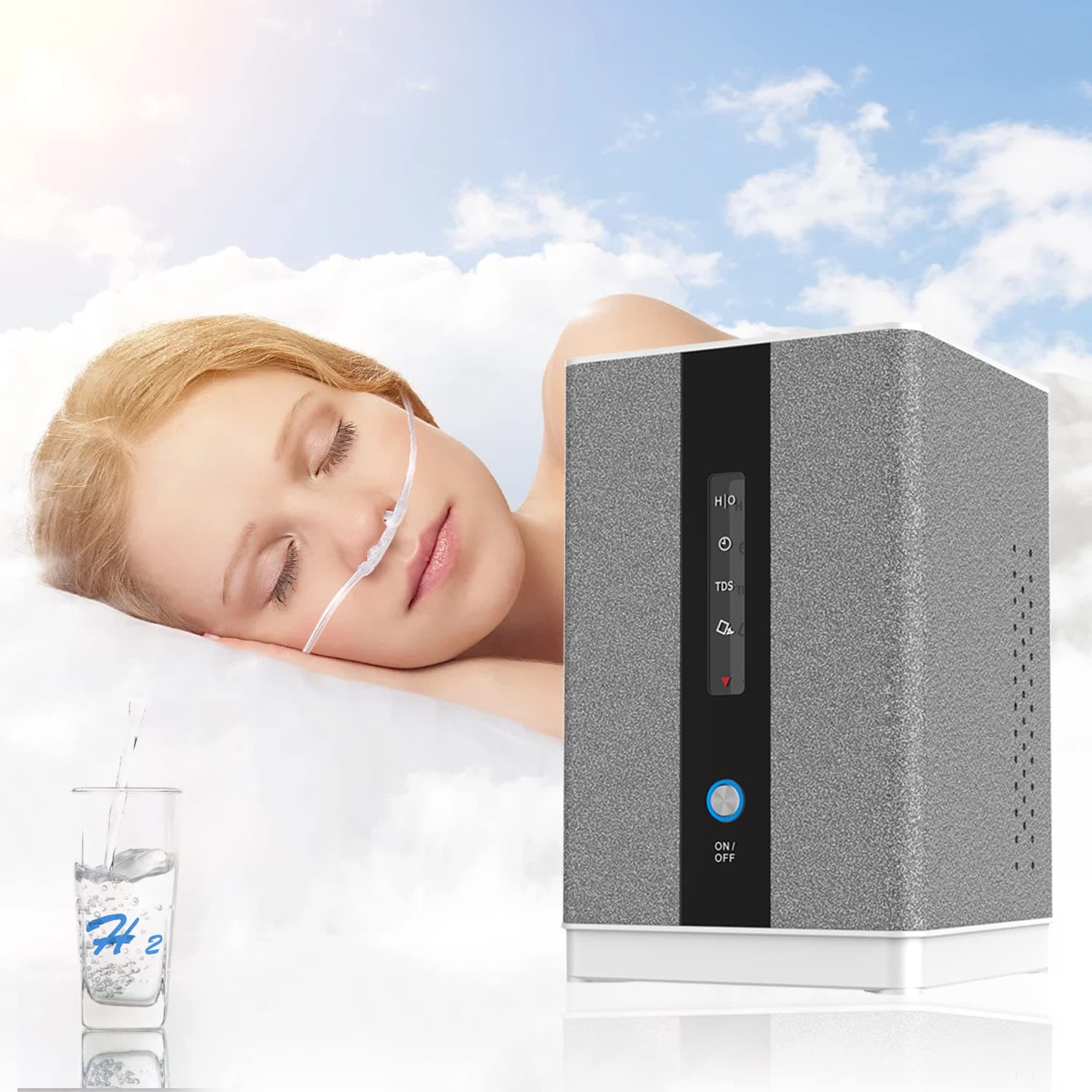 AquaGreen Home Portable Hydrogen Inhalation Machine, 99.99% Purity H2 Inhaler, 150ml/min SPE, 5 Nasal Cannula, 550ML (Gray)