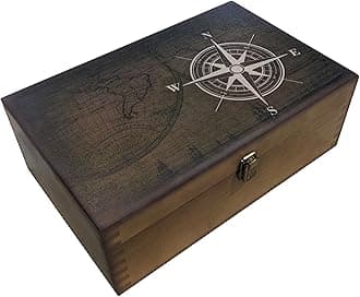 Navigators Compass Design Wooden Keepsake Box, Large Memory Box for Keepsakes, Decorative Storage Box for Memories, Jewelry, & Photos, Memorial Boxes for Men & Women