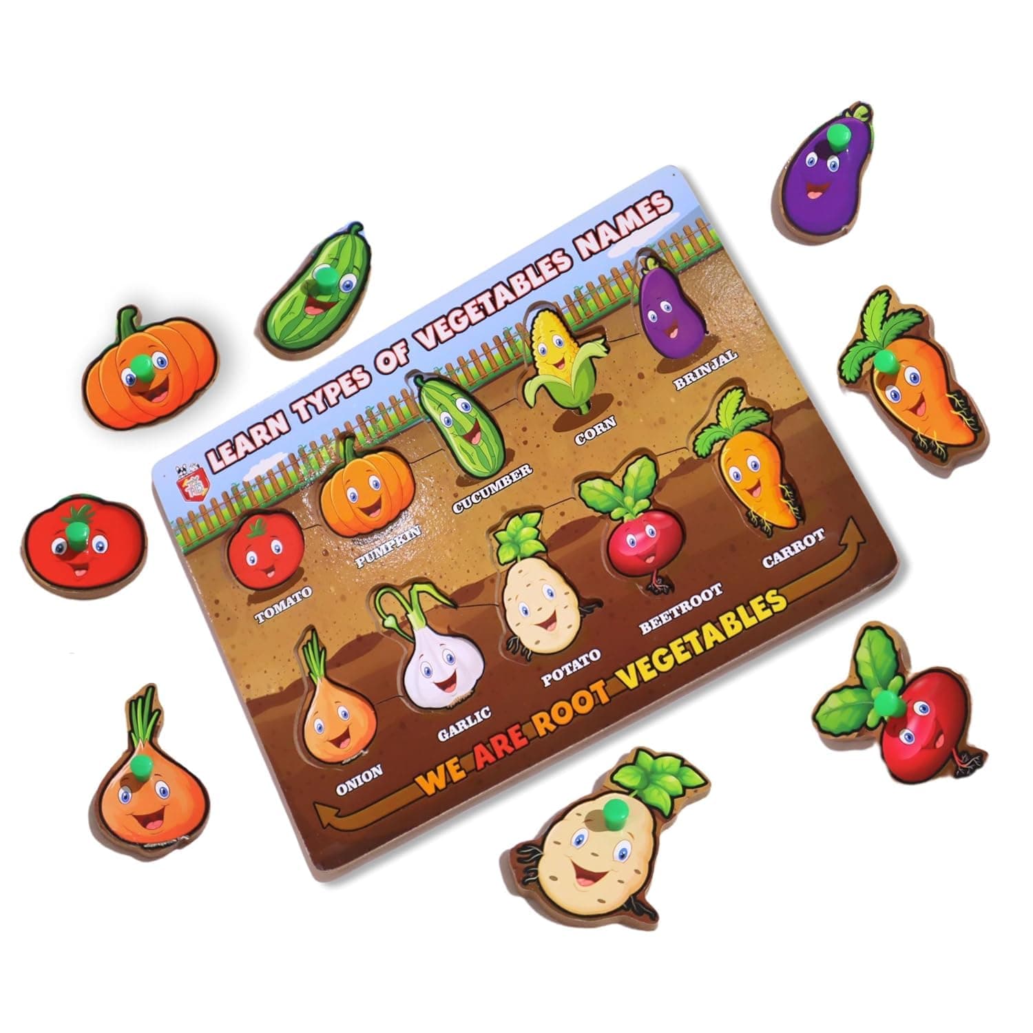 Adora Wooden Puzzle Learning Educational Game Board for Kids, Educational Vegetables Puzzle Game for Kids | Explore, Learn, and Play: Wooden Vegetable Puzzle Set for Young Minds