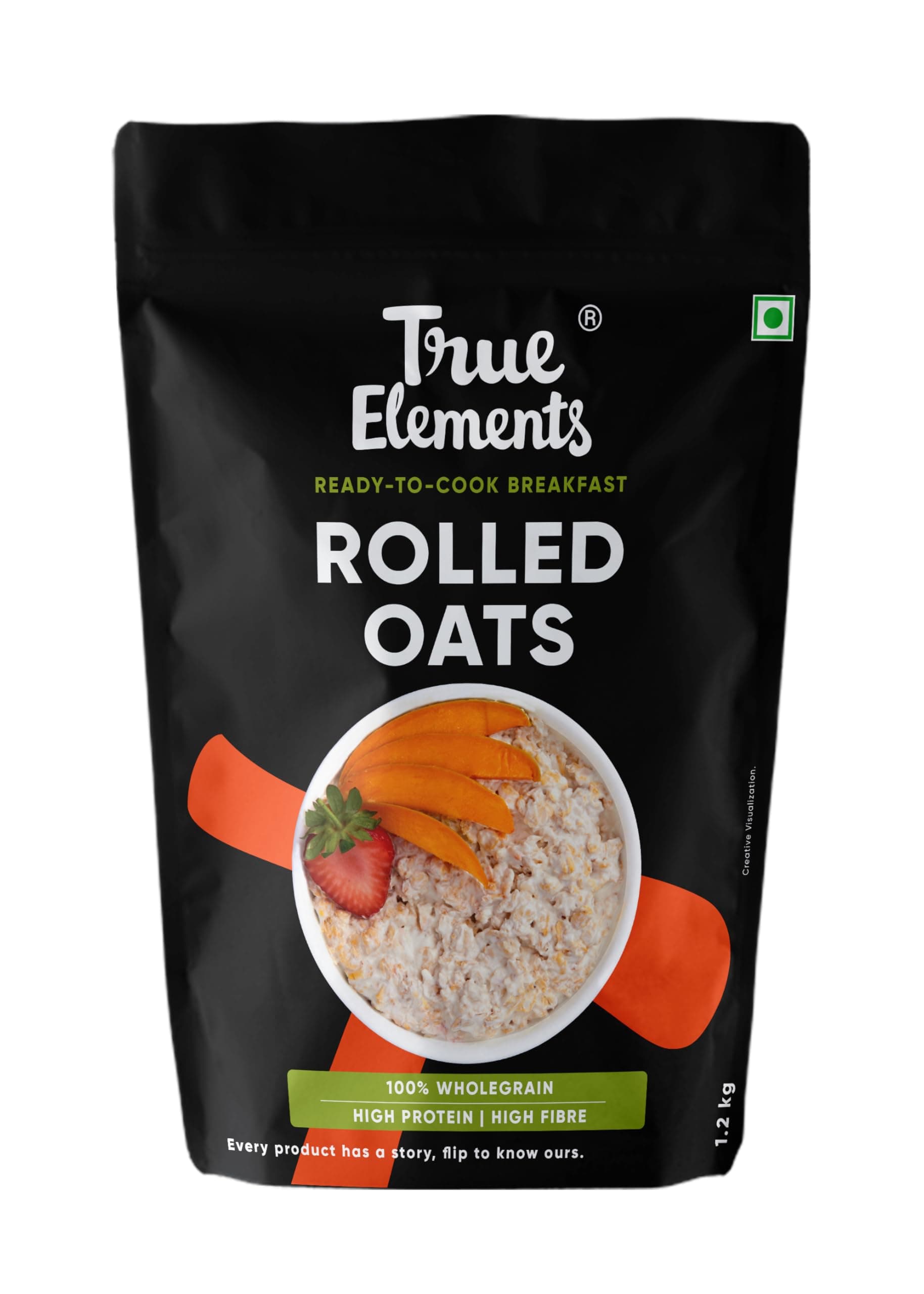 True Elements Rolled Oats 1.2kg - Monthly pack | Wholegrain High Fibre, High protein Oats | Keeps You Fuller Longer | Perfect for overnight oats, smoothies & baking