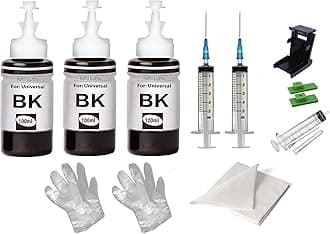 CANOFF Refill Ink for H.p. DeskJet 2723 All in One Wireless Inkjet Printer for H.p. 805 Ink Cartridge 100 ML Each Bottle Multi Color with Syringes (3 Black Refill Ink -2sy,1tool kit,4Glvs,2Tsu)