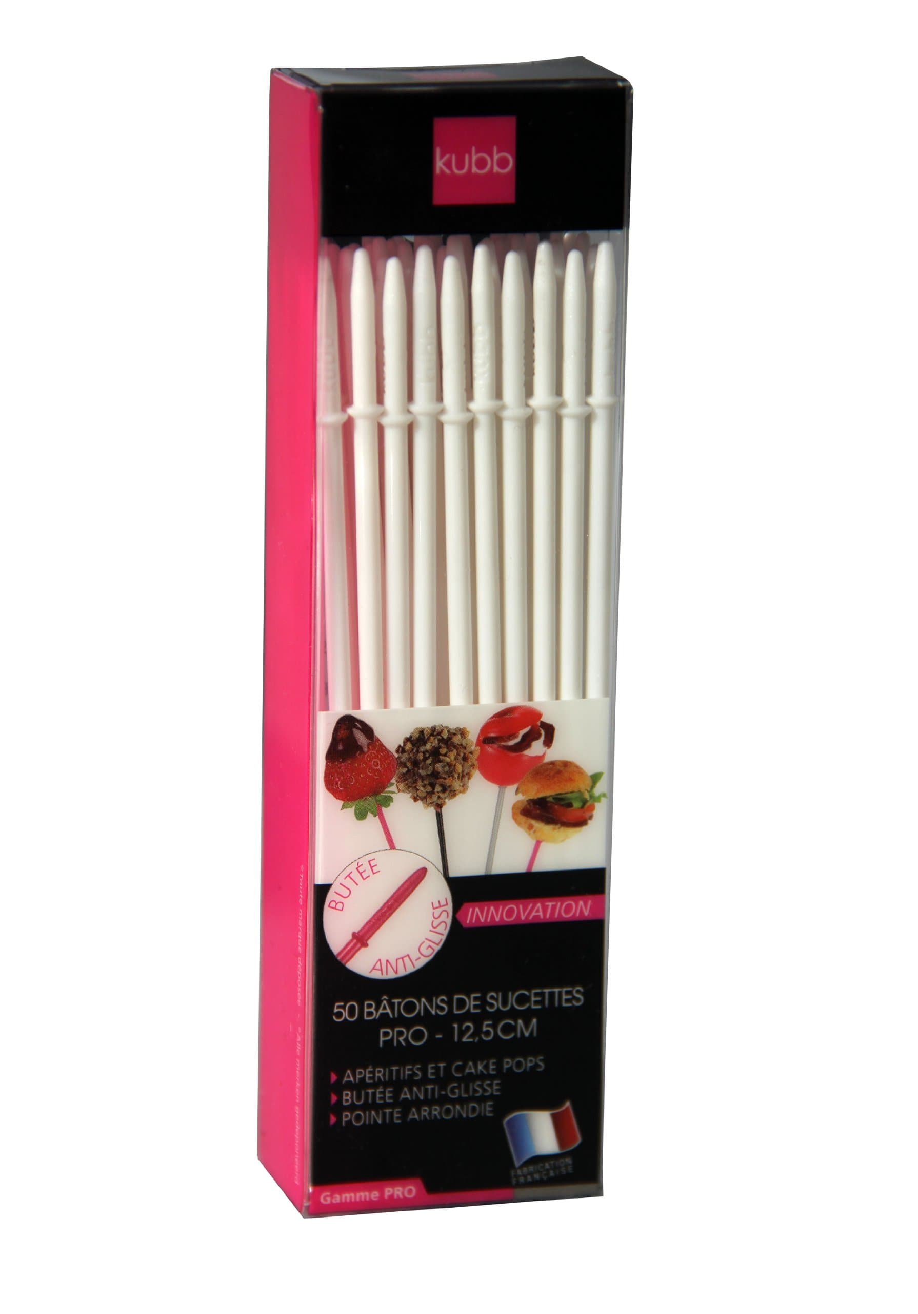 Kubb K022 Reusable Plastic Aperitif and Cake Pop Sticks with Stoppers, Pack of 50, White