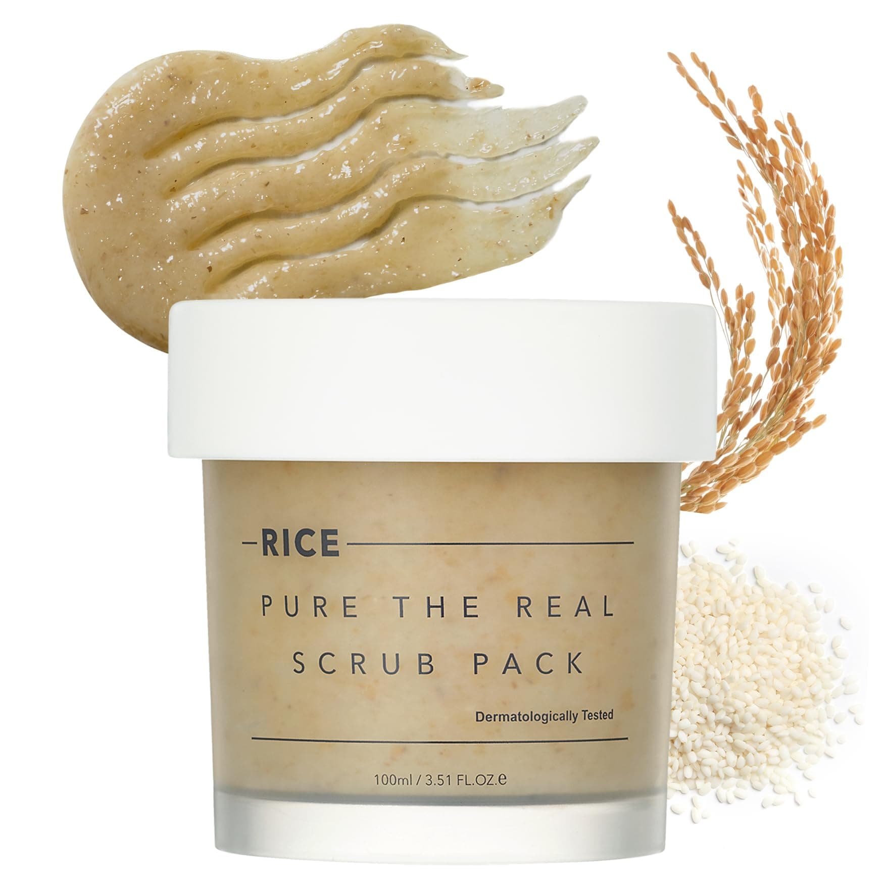 Rice Pure The Real Scrub Pack 100ml - Warming Exfoliating Face Scrub, Korean Exfoliator with Korean Rice & Bran & Flour