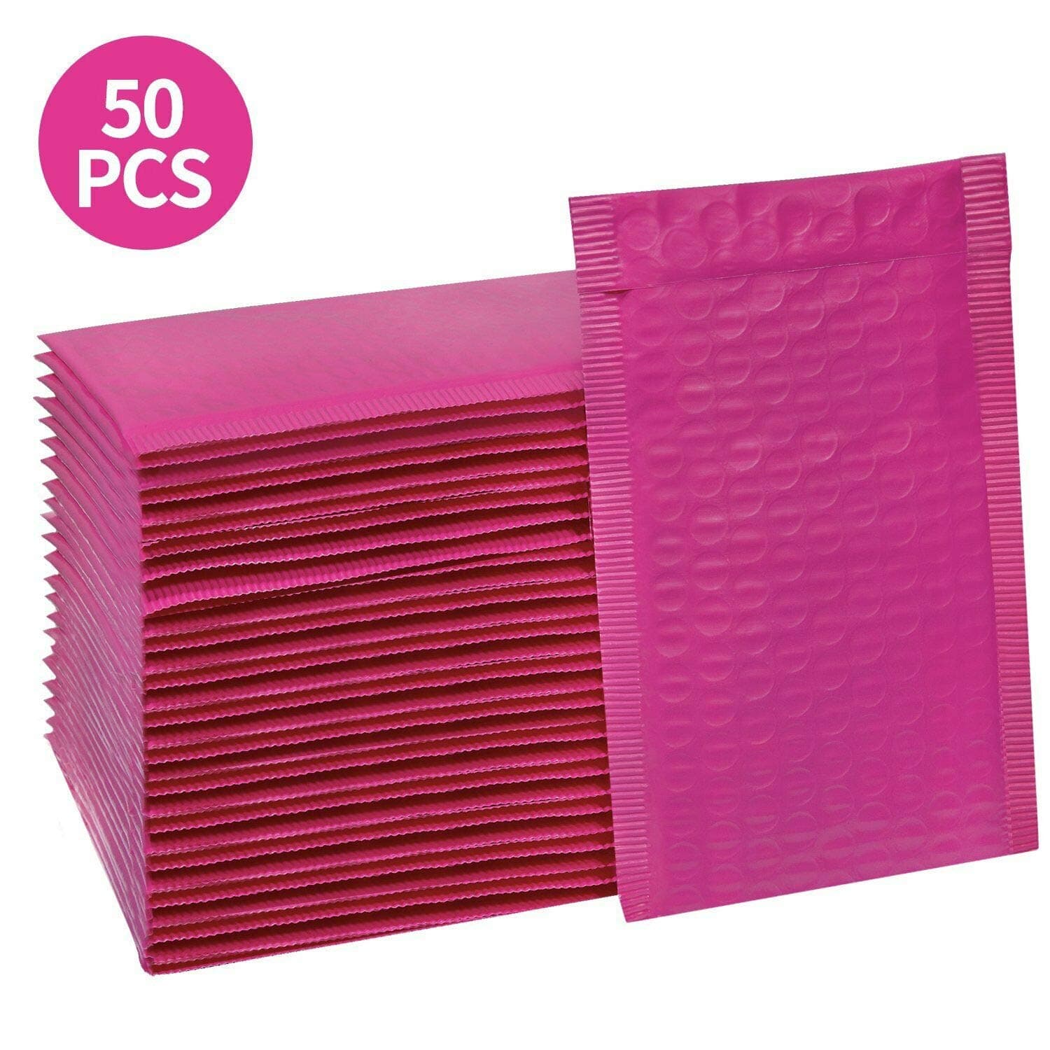 4x8 Self-Seal Poly Bubble Mailers with Address Lines, Padded Shipping Envelopes, Pink Packaging Bags 50 Pack