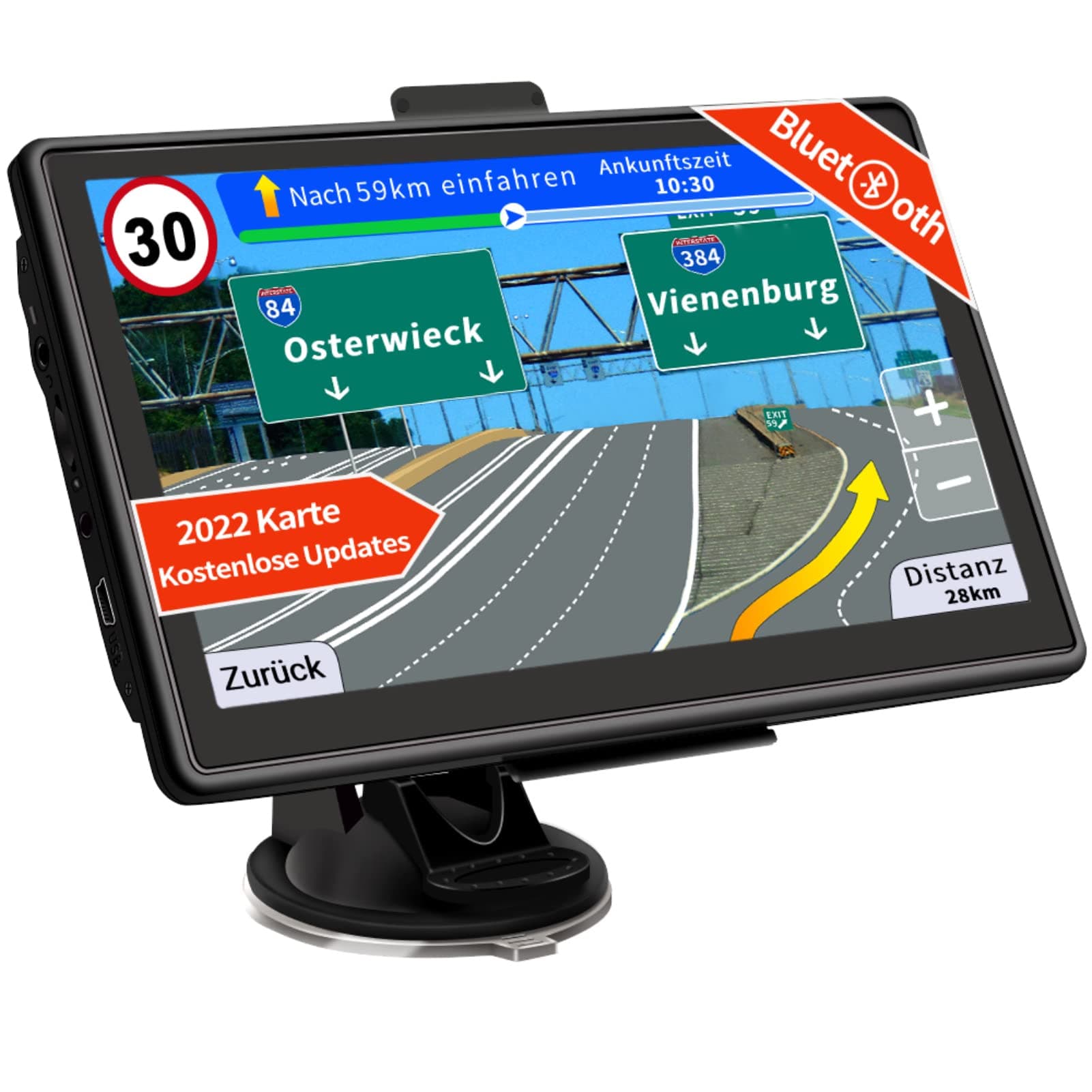 SAT NAV GPS Navigation System, Jimwey 7 inch 16GB Bluetooth 2020 Map Satellite Navigator for Car Truck Lorry, UK/EU Map Lifetime Free Update, Post Code POI Search Speed Camera Alert Christmas Gift