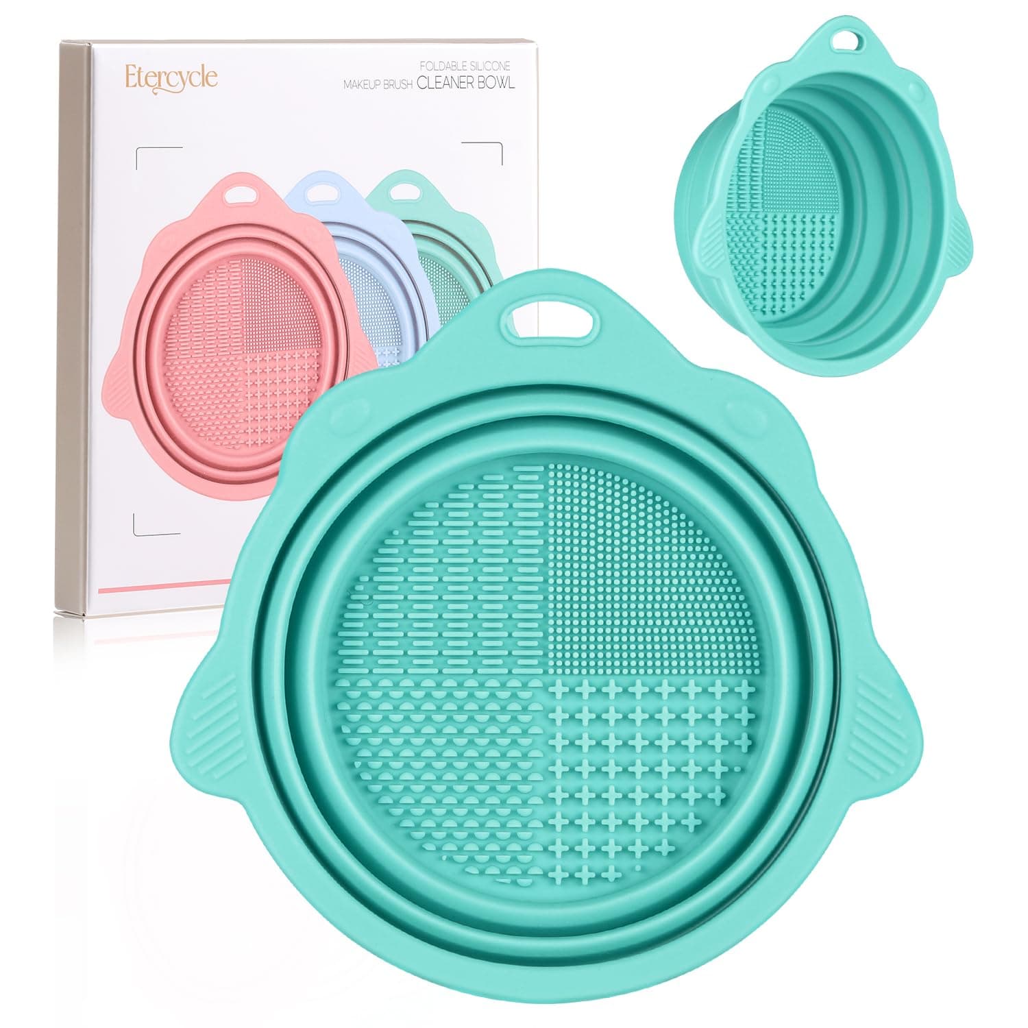 Makeup Brush Cleaner, Etercycle Foldable Silicone Brush Cleaner Bowl Srubber, Portable Washing Tools for Makeup Brush,Powder Puff,Sponge (Green)