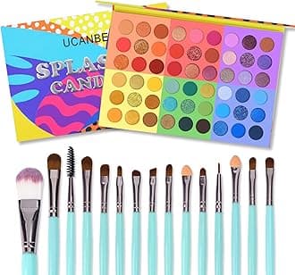 UCANBE 54 Colors Splashy Candies Eyeshadow Palette + 15pcs Makeup Brush Set, Highly Pigment Matte Metallic Shimmer Glitter Eye Shadow Bright Color Long Lasting Waterproof Easy Blending Make Up Pallet