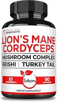Satoomi 10in1 Cordyceps Mushroom Supplement - Blended with Lions Mane, Turkey Tail Mushroom, Reishi Mushroom & Others - 90 Capsules for 90 Serving Supply