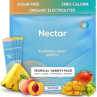 Nectar Energy Booster - Organic Caffeine, B12 & Electrolytes - Sugar Free & Zero Calorie – Healthy Coffee, Energy Drink & Soda Alternative – Hydration & Energy Supplement (Tropical 18 Packets)