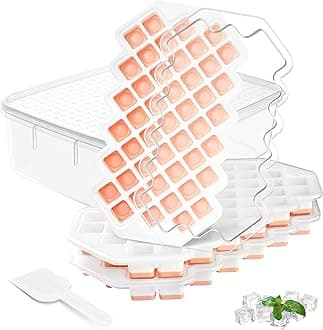 New ice Cube Tray With Lid and Bin, 3 Pack Silicone Plastic Ice Cube Trays for Freezer with Container, 0.8''x135 Square ice Trays for Chilled Drinks Coffee Juice, Stackable ice Tray PBA free (4)