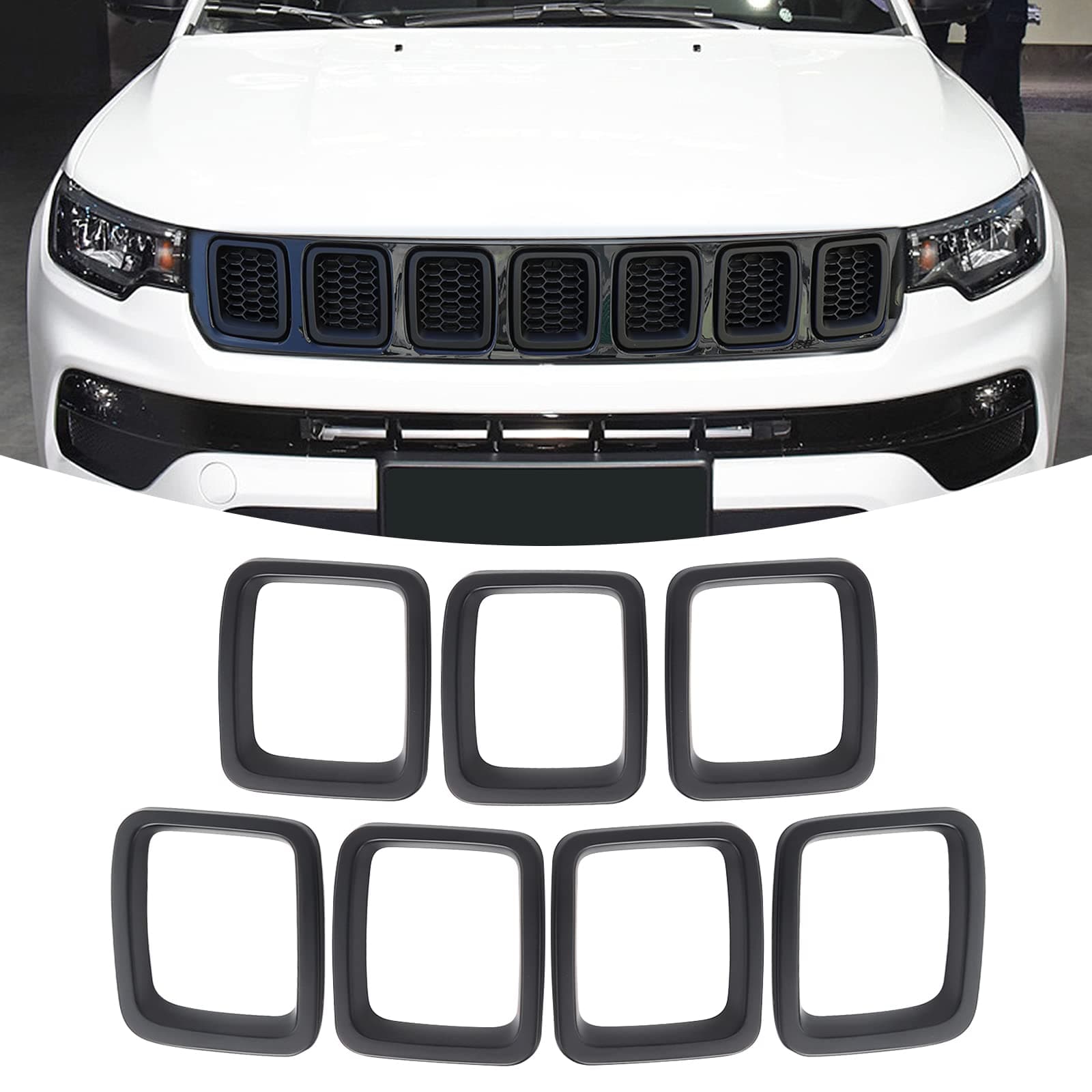 JeCar Grille Inserts ABS Front Grill Cover Exterior Accessories for Jeep Compass MP 2017-2020, Matte Black